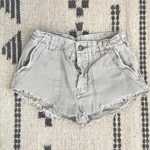 Free People Tan Distressed Frayed High-Rise Khaki Shorts, Size 0